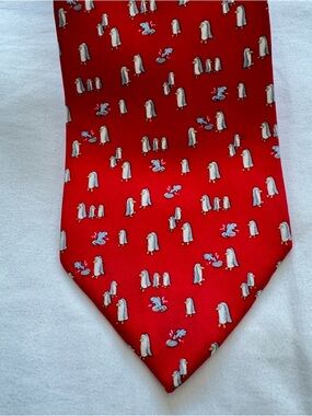 Ferragamo Red Small Pets Tie with Penguin Pattern